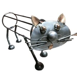 Metal Art Wine Bottle Holder Cat Freestanding Kitten Four Legs Unique No Tail